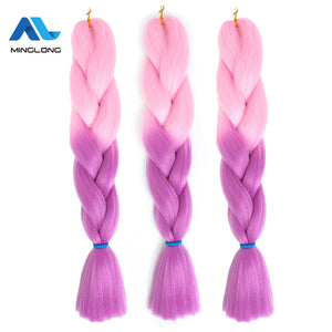 MINGLONG Braiding Hair Extensions 24 inch 3 Packs Synthetic High Temperature Jumbo Braiding Hair Profession Crochet Colored Hair Extensions