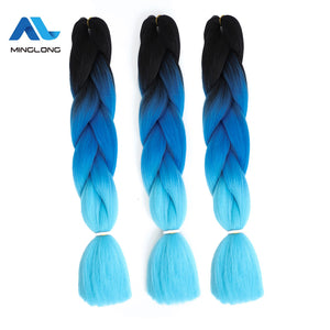 MINGLONG Braiding Hair Extensions 24 inch 3 Packs Synthetic High Temperature Jumbo Braiding Hair Profession Crochet Colored Hair Extensions