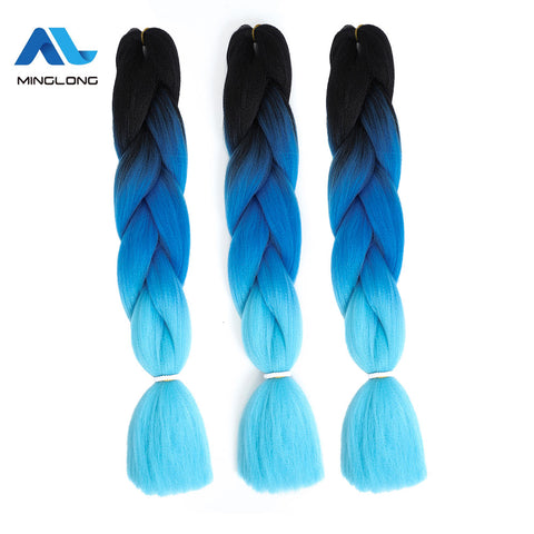 Image of MINGLONG Braiding Hair Extensions 24 inch 3 Packs Synthetic High Temperature Jumbo Braiding Hair Profession Crochet Colored Hair Extensions