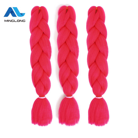 Image of MINGLONG Braiding Hair Extensions 24 inch 3 Packs Synthetic High Temperature Jumbo Braiding Hair Profession Crochet Colored Hair Extensions