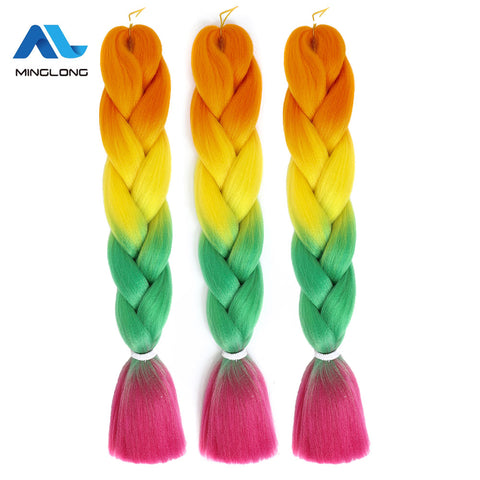 Image of MINGLONG Braiding Hair Extensions 24 inch 3 Packs Synthetic High Temperature Jumbo Braiding Hair Profession Crochet Colored Hair Extensions