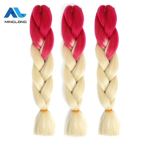 Image of MINGLONG Braiding Hair Extensions 24 inch 3 Packs Synthetic High Temperature Jumbo Braiding Hair Profession Crochet Colored Hair Extensions