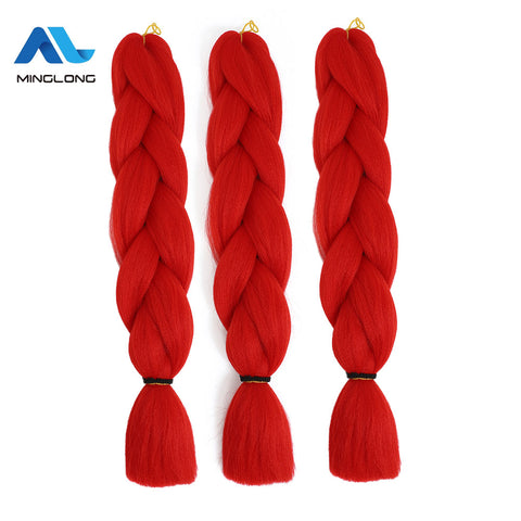 Image of MINGLONG Braiding Hair Extensions 24 inch 3 Packs Synthetic High Temperature Jumbo Braiding Hair Profession Crochet Colored Hair Extensions