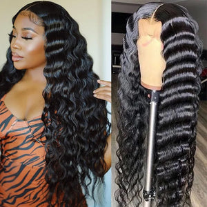 Silkyin Loose Deep Wave Glueless T Part Lace Wigs Pre Plucked