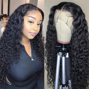 MINGLONG Water Wave Human Hair Wigs HD 13X6 Lace Frontal Wigs