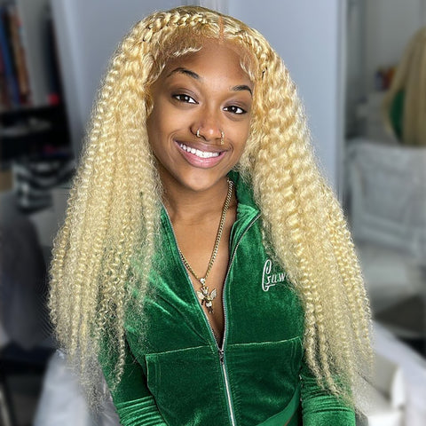 Image of Silkyin 613 Blonde Kinky Curly Lace Wigs Pre Plucked