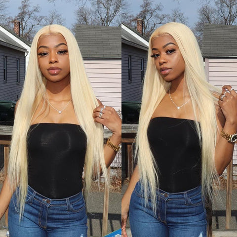 Image of MINGLON 613 Blonde Straight Human Hair 13x4 Lace Front Wigs