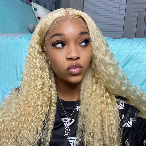 Image of Silkyin 613 Blonde Kinky Curly Lace Wigs Pre Plucked